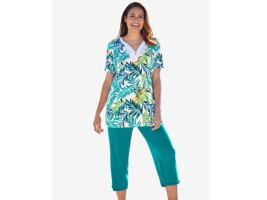 Waterfall Palm Leaf Two-Piece Tunic And Capri Set PSW-6644