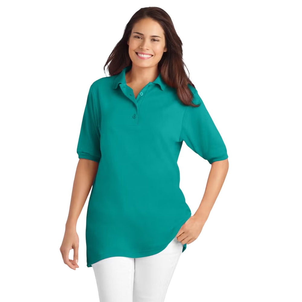 Waterfall blue women’s short sleeve polo t-shirt with collar and button detail 