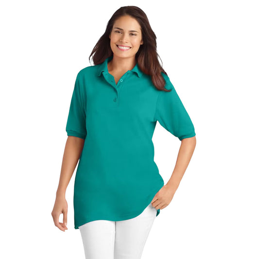 Waterfall blue women’s short sleeve polo t-shirt with collar and button detail 