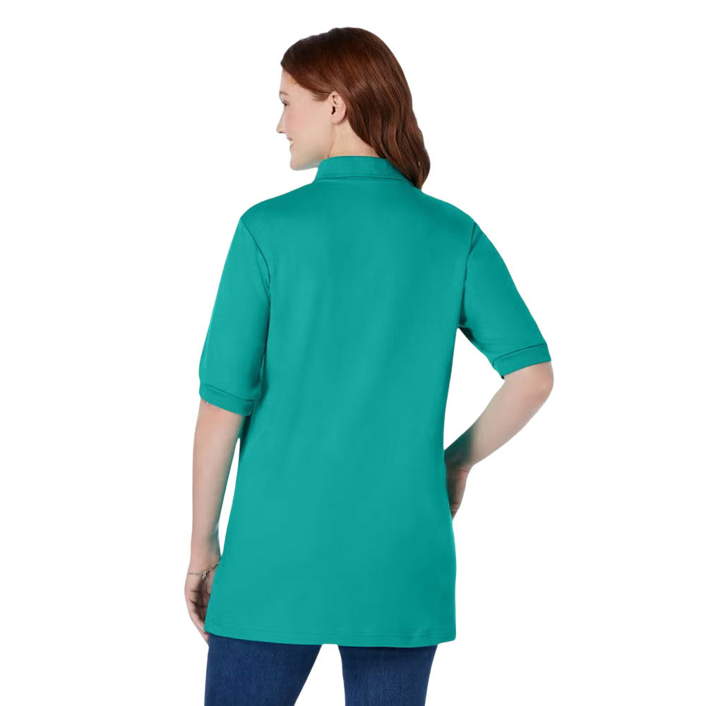 Waterfall blue women’s short sleeve polo t-shirt with collar and button detail 
