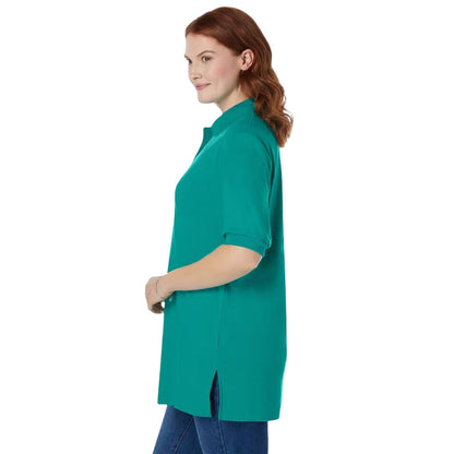 Waterfall blue women’s short sleeve polo t-shirt with collar and button detail 