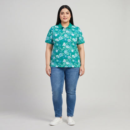 Waterfall Flowers Polo Tunic | Plus Size - PSW-9182