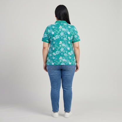 Waterfall Flowers Polo Tunic | Plus Size - PSW-9182