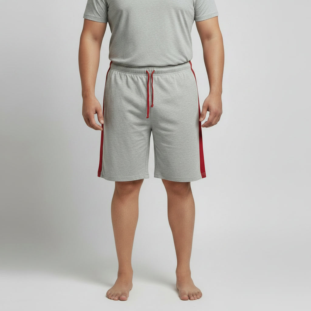 Grey & Red Contrast Terry Shorts PSM-11221