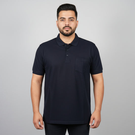 Classic Navy Pique Cotton Polo Shirt  With Pocket   PSM-11275