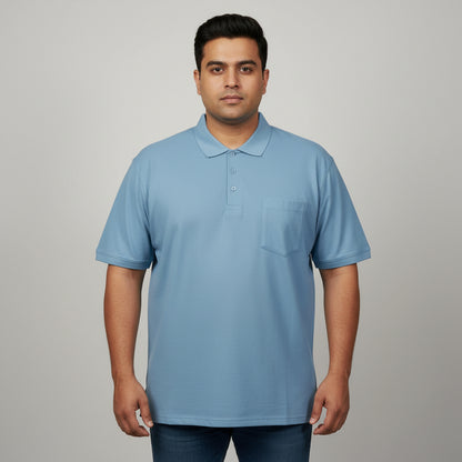 Light Blue Pique Cotton Polo Shirt With Pocket PSM-11276