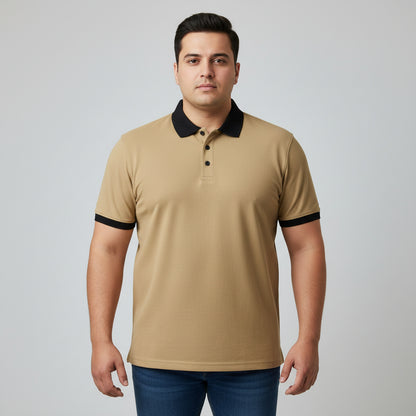 Khaki Beige Pique Cotton Polo Shirt B Grade with Contrast Collar PSM-11278B