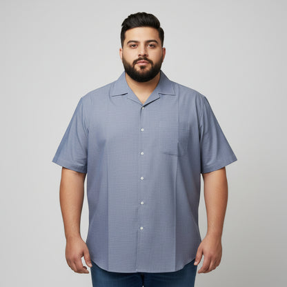 Blue Chambray Tencel Cuban Collar Half Sleeve Casual Shirt PSM-11284