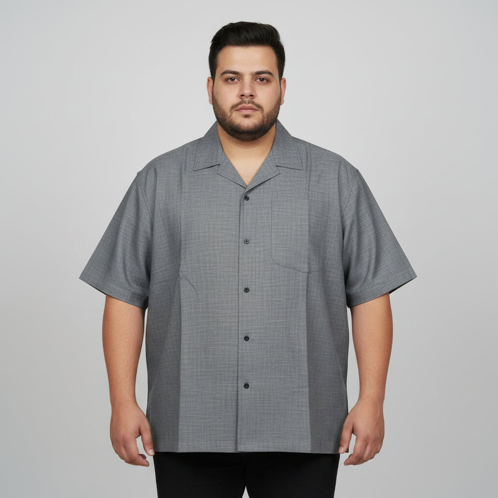 Charcoal Gray Cuban Collar Chambray Tencel Half Sleeve Casual Shirt PSM-11285