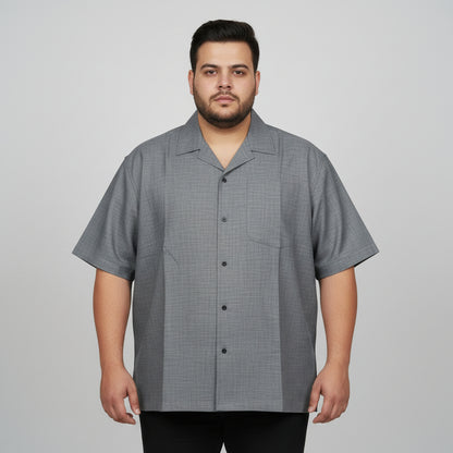 Charcoal Gray Cuban Collar Chambray Tencel Half Sleeve Casual Shirt PSM-11285
