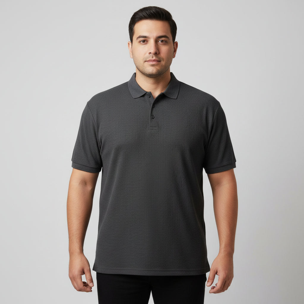 Charcoal Drop Needle Plus Size Polo Shirt PSM-10819