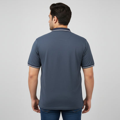 Steel Blue Contrast Tipped Collar Plus Size Polo Shirt  PSM-10877