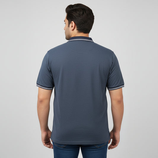 Steel Blue Contrast Tipped Collar Plus Size Polo Shirt  PSM-10877