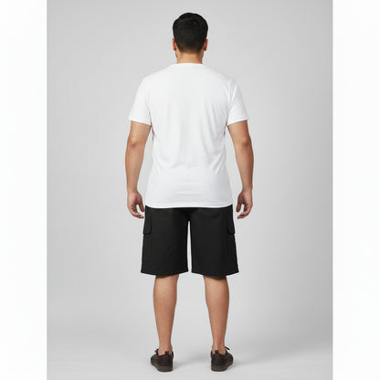 Black Cotton Elastic Waist Cargo Shorts PSM-10982