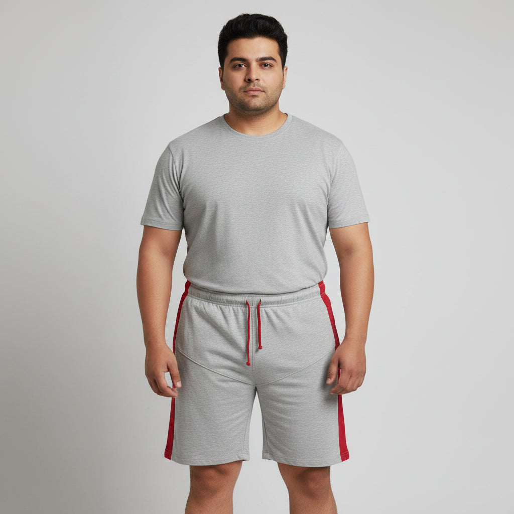 Grey & Red Contrast Terry Shorts PSM-11248