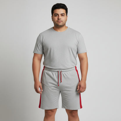 Grey & Red Contrast Terry Shorts PSM-11248