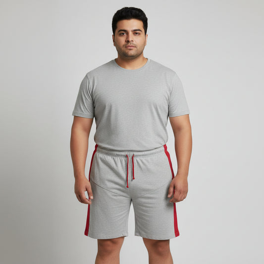 Grey & Red Contrast Terry Shorts PSM-11248