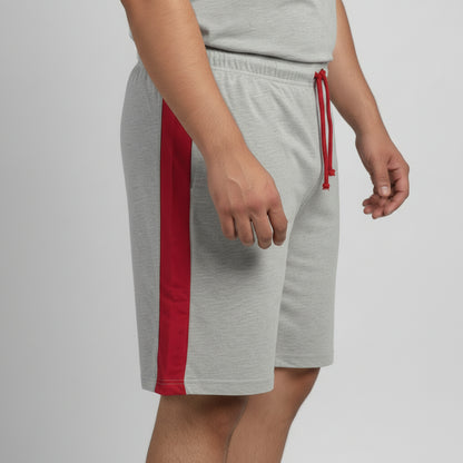 Grey & Red Contrast Terry Shorts PSM-11221