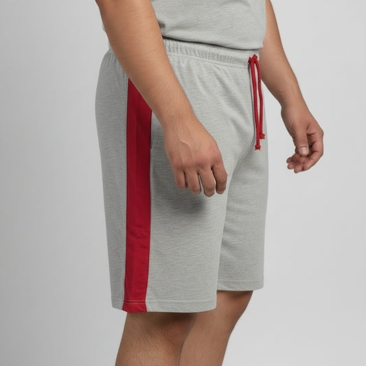 Grey & Red Contrast Terry Shorts PSM-11221