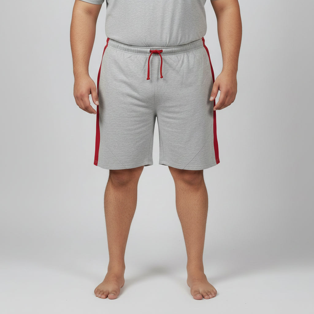Grey & Red Contrast Terry Shorts PSM-11249