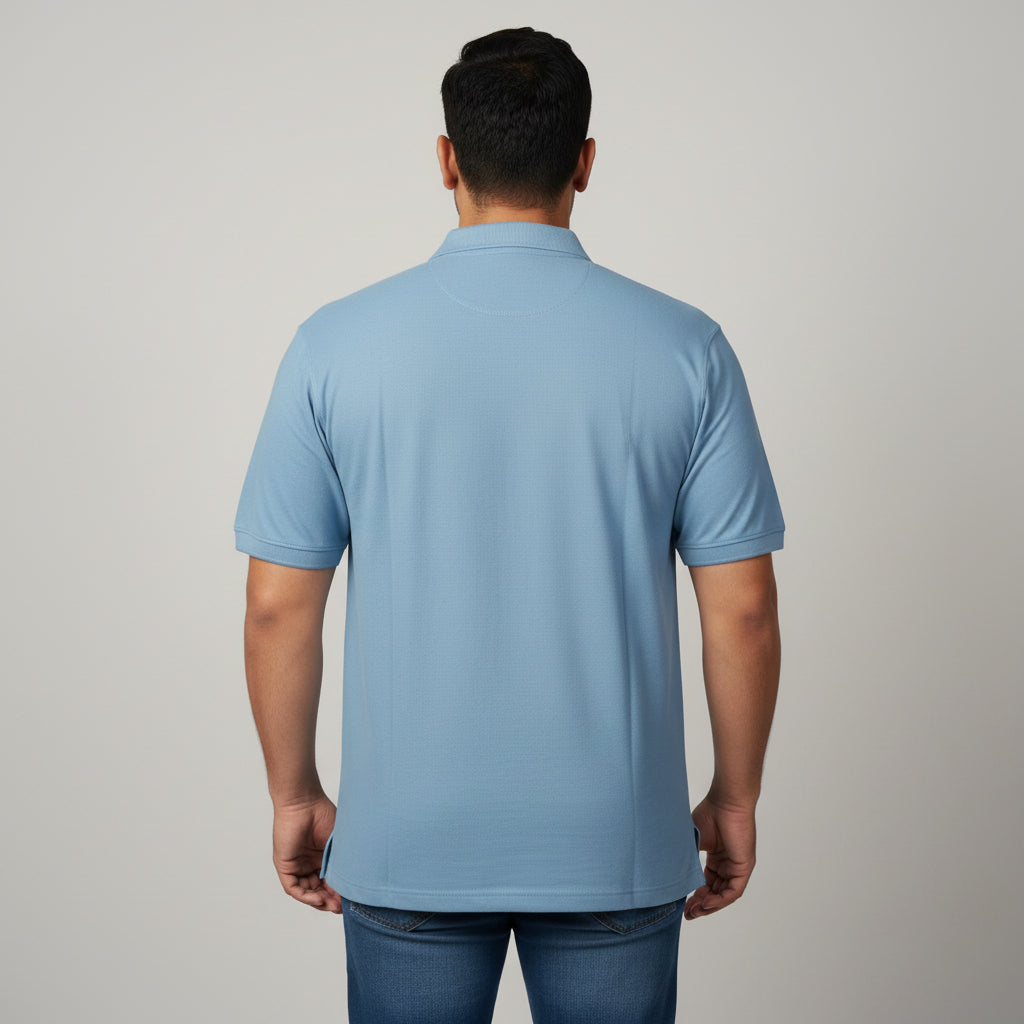 Light Blue Pique Cotton Polo Shirt With Pocket PSM-11276