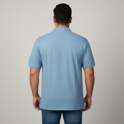 Light Blue Pique Cotton Polo Shirt With Pocket PSM-11276