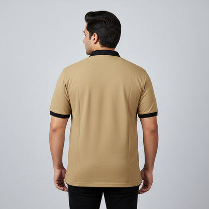 Khaki Beige Pique Cotton Polo Shirt B Grade with Contrast Collar PSM-11278B