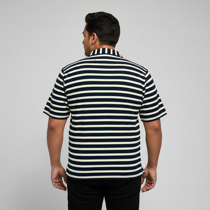 Navy & White Striped Johnny Collar T-Shirt  PSM-11282