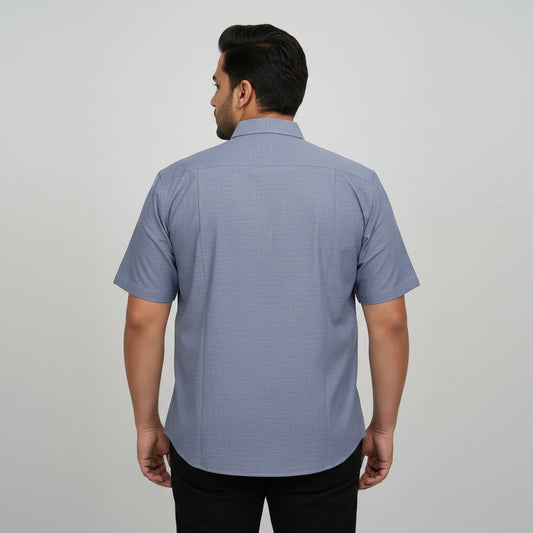 Blue Chambray Tencel Cuban Collar Half Sleeve Casual Shirt PSM-11284