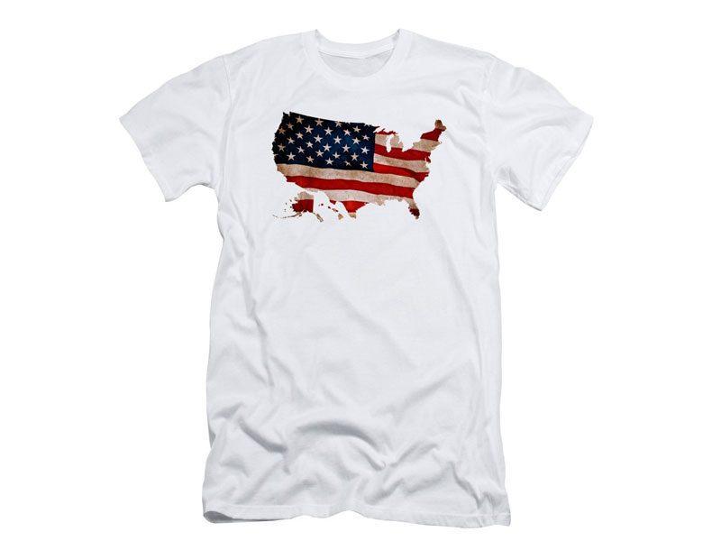 White Amercian Flag Textured Map T-Shirt PSM-7019