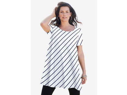 White Bias Stripe Scoopneck Swing Ultimate Tunic PSW-6933