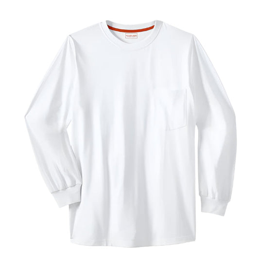 White Big & Tall Long Sleeve Crewneck T-Shirt – Front View

