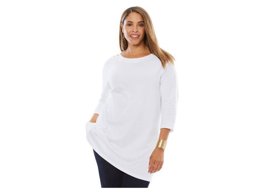 White Plus Size Women BoatNeck Tunic PSW-4310