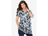 White Dreamy Floral Plus Size Women V Neck Ultimate Tunic PSW-5707