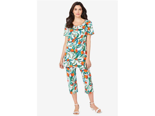 White Island Garden Printed Henley Capri Set PSW-5754