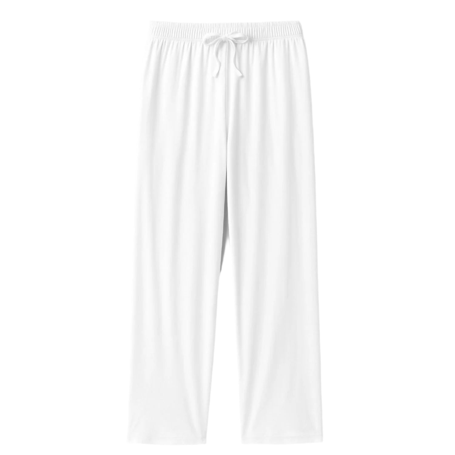 White Lightweight Jersey Cotton Pajama Pants with Drawstring Waist and Side Pockets – Relaxed Fit