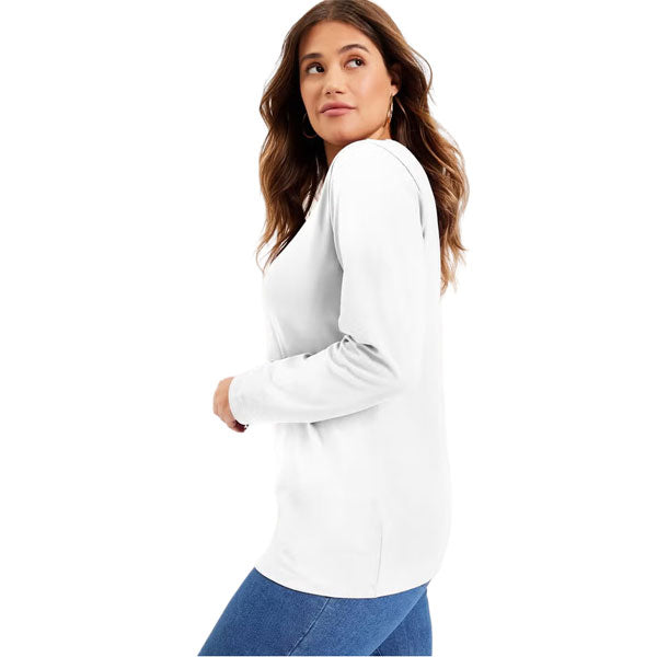 White Long-Sleeve Crewneck T-Shirt PSW-9238