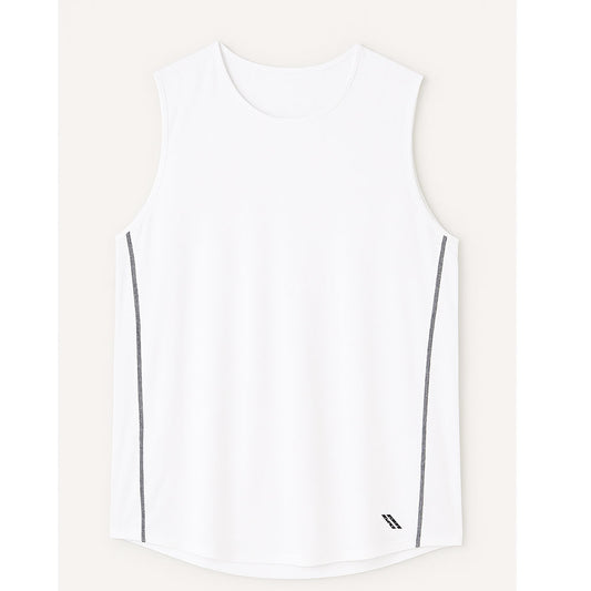 White breathable mesh muscle tee for men with crewneck, moisture-wicking, and anti-microbial fabric.