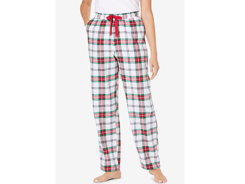 White Mistletoe Plaid Cotton Plus Size Women Flannel Pants PSW-7530