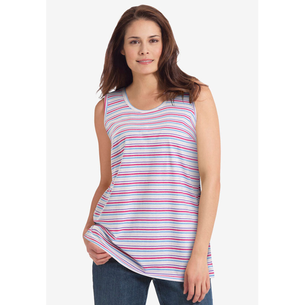 White Multi Mini Stripe Scoopneck Tank PSW-8513