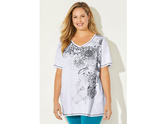 White Paisley Foil Print Tee PSW-7090