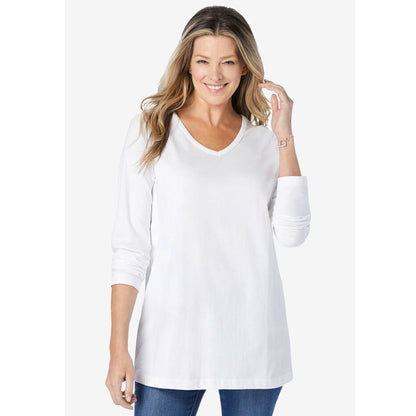 White Perfect Long-Sleeve V-Neck Tee PSW-8777