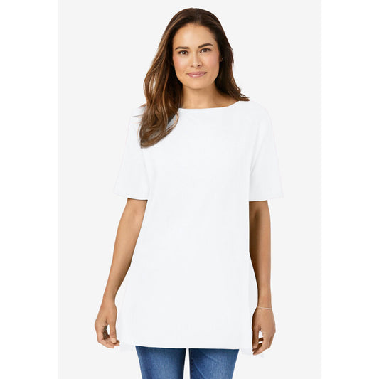 White Perfect Short-Sleeve Boatneck Tunic PSW-8633