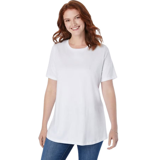 White short-sleeve crewneck tee for women – soft cotton, relaxed fit