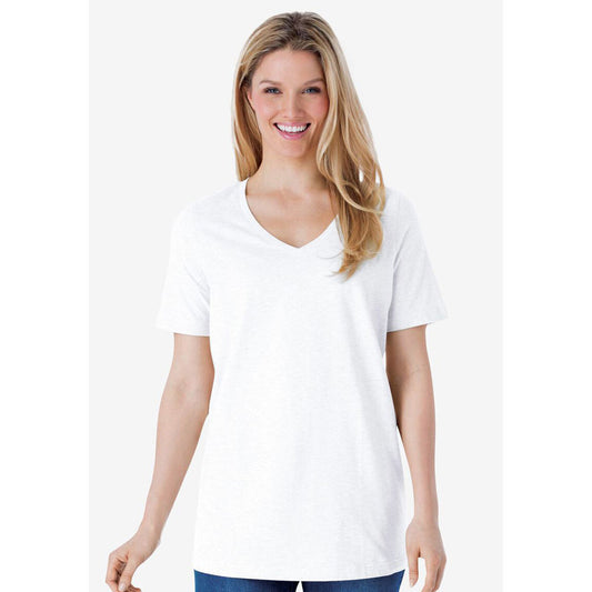 White Perfect Short-Sleeve V-Neck Tee PSW-7906