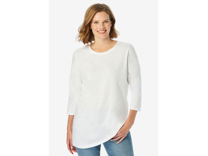 White Perfect Three-Quarter Sleeve Crewneck T-Shirt PSW-7281