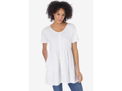 White Plus Size Women Empire Waist Tunic PSW-6543