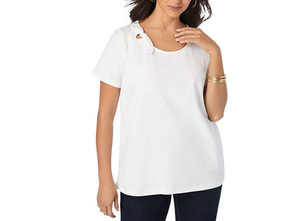 White Plus Size Women Tie Detail T-Shirt PSW-5456