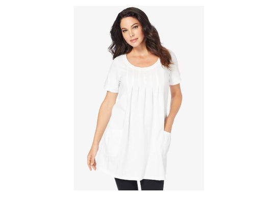 White Plus Size Women Two Pocket Soft Knit Tunic PSW-4787