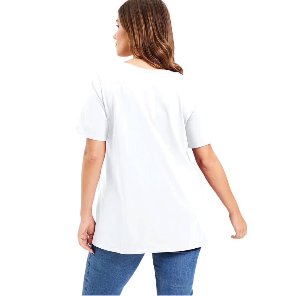 White Short-Sleeve V-Neck Plus Size Tunic PSW-9261